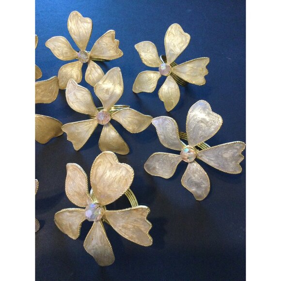 Set of 9 Gold Floral Napkin Rings Flower Jewel Beaded Fancy Table Decor Elegant - Picture 7 of 8
